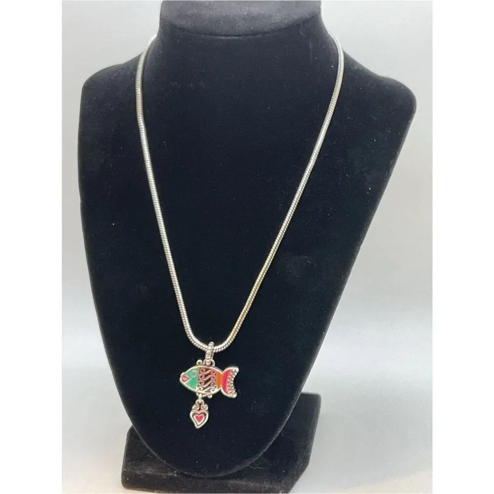 Brighton Lil Sea Silver-Plated Fish Pendant Necklace with Pink and Green Enamel